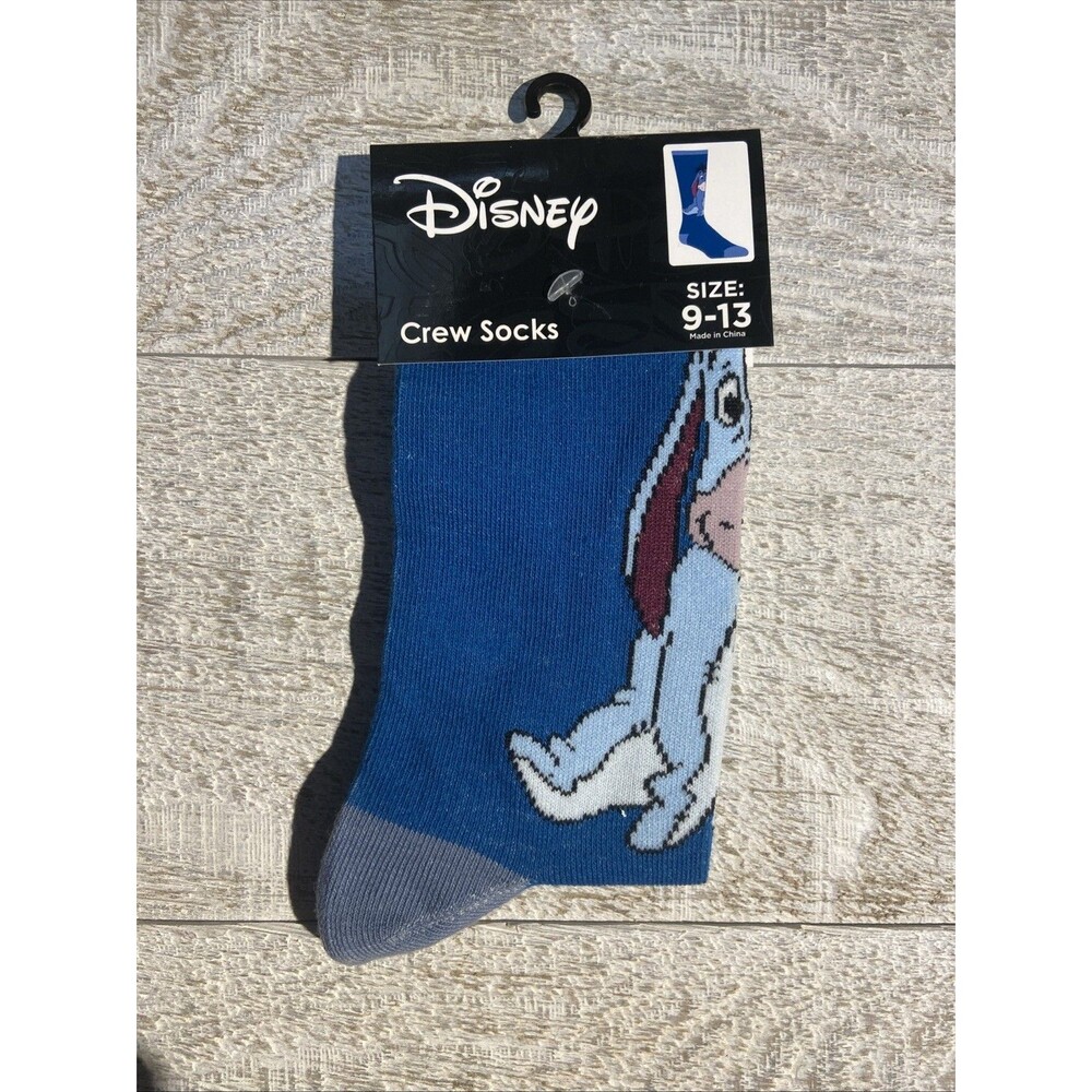 Disney Eeyore Crew Socks Size 9-13 Blue Character Print Polyester Spandex D106